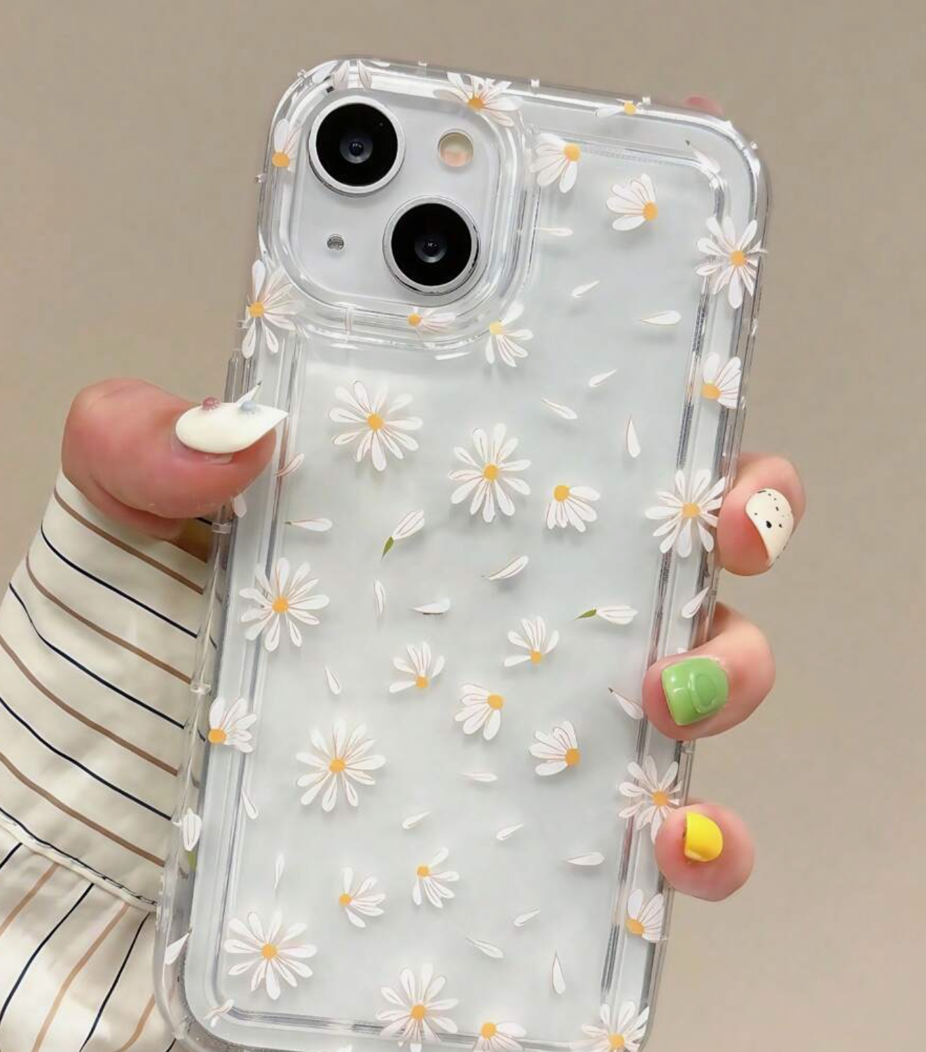1pc Simple White Daisy Flower Pattern Transparent Air Cushion Phone Case