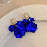 Elegant Holiday Style Colorful Matte Petal Design Pendant Earrings