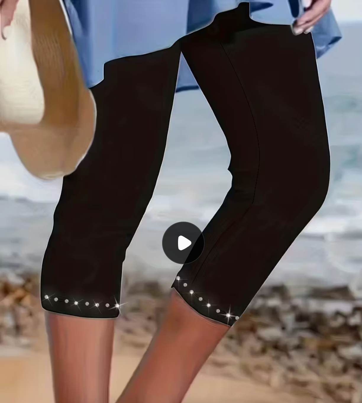 Women's Plus Size Rhinestone Decor Capri Leggings