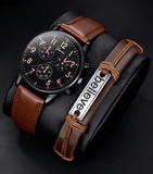 1 Set Men's Casual Fashion Round Quartz Watch With PU Braided Strap