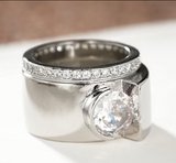 Wide Band Ring,-Fashion Silvery with Synthetic Zirconia