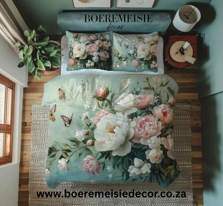 Butterfly With Pink And White Rose Duvet  Cover From Boeremiesie