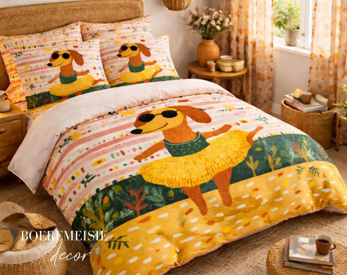 Yellow And Pink Animated Dog Duvet Cover From Boeremiesie