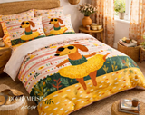Yellow And Pink Animated Dog Duvet Cover From Boeremiesie
