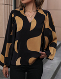 EMERY ROSE Colorblock Notched Neckline Lantern Sleeve Blouse Fall Cloth For Women