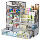 Large Capacity Multi-Layer Office Desk Organizer | Iron Art, Square Shape, Lacquered End, Countertop Mounting