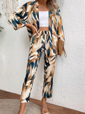 Ladies' Casual Loose Tropical Leaf Floral Print Cardigan with Capri Straight Pants | Elegant Spring/Summer Vacation Outfit