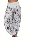 Plus Size, Vacation-style Printed Loose-fitting Casual Wide-leg Harem Pants for Women