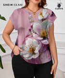 SHEIN Clasi Plus Size Casual Floral Print Shirt, Suitable For Summer,Teacher Shirts Chic Blouses For Women