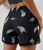 Women's Wealth Flower Print Elastic Waist Lace-Up Shorts