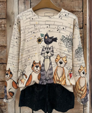 Women's All Over Printed Long Sleeve Universal Crew Neck Lightweight Sweater