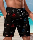 Men's Casual Summer Beach Shorts, Polyester, Geometric Pattern