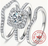 925 Sterling Silvery Three-in-One Stackable Ring Set with Cubic Synthetic Zirconia