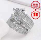 Elegant 925 Sterling Silver Ladies' Fashion Wide Band Multi-Layer Rhinestone Ring