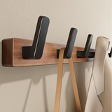 [Wooden Wall Hooks] Stylish Wooden Wall Hooks With Black Metal Arms - Perfect For Hanging Headphones, Bags, And Coats