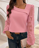 Women'S Stylish Long-Sleeve Shirt with Lace And Patchwork