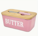 1pc, Ceramic Butter Box with Bamboo Lid and Knife, Ceramic Butter Dish, Creative Butter Dish with Butter Knife