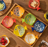Set of 5 Creative Japanese-Style Fish-Shaped Sauce Dishes, in Dopamine Color Ceramic,