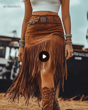 Bohemian Style Women'S Solid Color Patchwork Hip Wrap High Waist Tassel Skirt