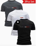 3pcs Men'S Lightweight Breathable T-Shirts - Quick-Dry Moisture-Wicking Round Neck Tops with Paris Print
