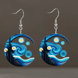 -Pair Van Gogh Starry Night Earrings - Unique 3D Effect Acrylic