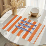 6 Placemats Featuring a Minimalist Design with Orange And White Stripes Alongside Blue Sardines,