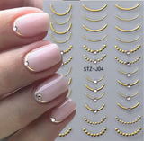 Luxe 5D Embossed French Nail Art Stickers Set with Rhinestones