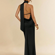 BAE Sexy Minimalist Solid Yellow Satin Asymmetric One Shoulder Hollow Back Tie Dress