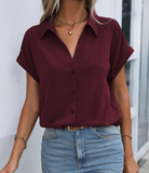 Wandoria Summer Casual Button Up Batwing Sleeve Shirt,Short Sleeve Tops