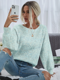 Space Dye Drop Shoulder Sweater,Long Sleeve Tops Knit Pullover Fall Winter