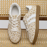 Women' Floral & Strawberry Embellished Sneakers - Soft Sole Low-Top Round-Toe Lace-Up Shoes