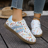 Women' Floral & Strawberry Embellished Sneakers - Soft Sole Low-Top Round-Toe Lace-Up Shoes
