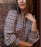 Elegant Women'S Casual Plaid Long-Sleeve Shirt with a V-Neck