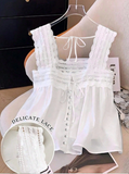 Resyla Women's Summer Casual Solid Color Lace Patchwork Sleeveless Blouse