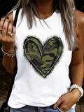 Summer Casual Camouflage Heart Print Top