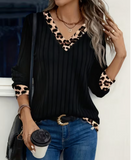 Women's Long Sleeve Printed Patchwork T-Shirt Top for Autumn/Winter