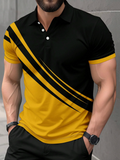 Men's Striped Casual Commuter Short Sleeve Polo Shirt