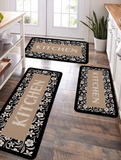 1/2 Pc Classical Floral & Text Print Kitchen Mat, Soft Plush Rectangular Non-Slip Floor Mat Suitable For Living Room, Dining Room, Bedroom