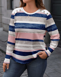 EMERY ROSE Plus Size Casual Colorblock Striped Print Long Sleeve T-Shirt