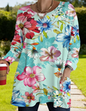 Women'S Plus-Size Long-Sleeve T-Shirt with Pocket Design, Featuring a Spring Floral Pattern