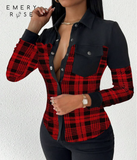 EMERY ROSE Women's Plaid Print Button-Down Long Sleeve Shirt,