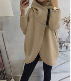 Women's Casual Elegant Sweatshirt, Solid Color With Zipper And Tulip Hem, Suitable For Autumn