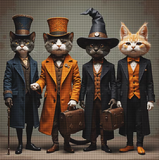 Vintage Steampunk Cat Diamond Art Kits for Adults, Featuring 5D Diamond Painting Dots, Perfect for Beginners.