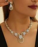 3pcs/Set Round Hollow Crystal Jewelry Set, Formal Party/Wedding Necklace & Earrings Gift