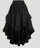Women's White Ruffle Hem Skirt, Retro Black Layered A-Line Skirt