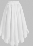 Women's White Ruffle Hem Skirt, Retro Black Layered A-Line Skirt