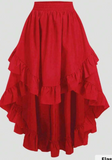 Women's White Ruffle Hem Skirt, Retro Black Layered A-Line Skirt