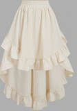Women's White Ruffle Hem Skirt, Retro Black Layered A-Line Skirt