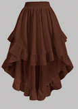 Women's White Ruffle Hem Skirt, Retro Black Layered A-Line Skirt