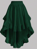Women's White Ruffle Hem Skirt, Retro Black Layered A-Line Skirt